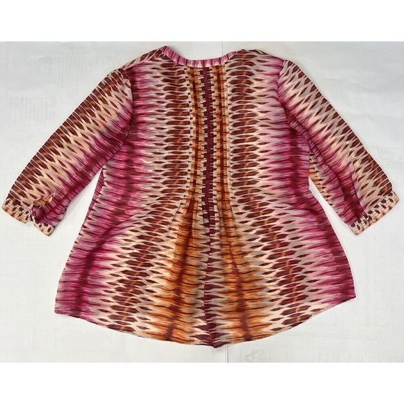 CHICO'S Ikat Tunic Top Semi-Sheer  3/4 Sleeve Button Blouse - Size 1 Small - Picture 6 of 11